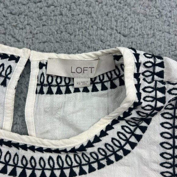 Loft Blouse Boho Hippie White Black Embroidered Flutter Sleeve Peplum Linen XS - Picture 4 of 9